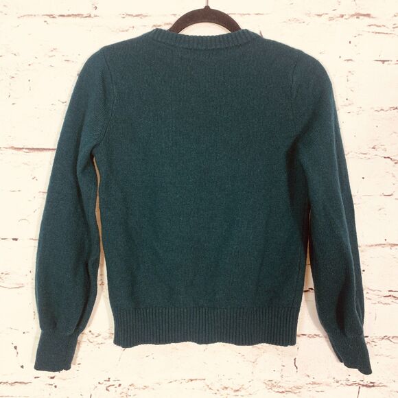 J. Crew Lambs Wool Blend Jewel Shoulder Sweater Emerald Green Women’s Small - Picture 2 of 7